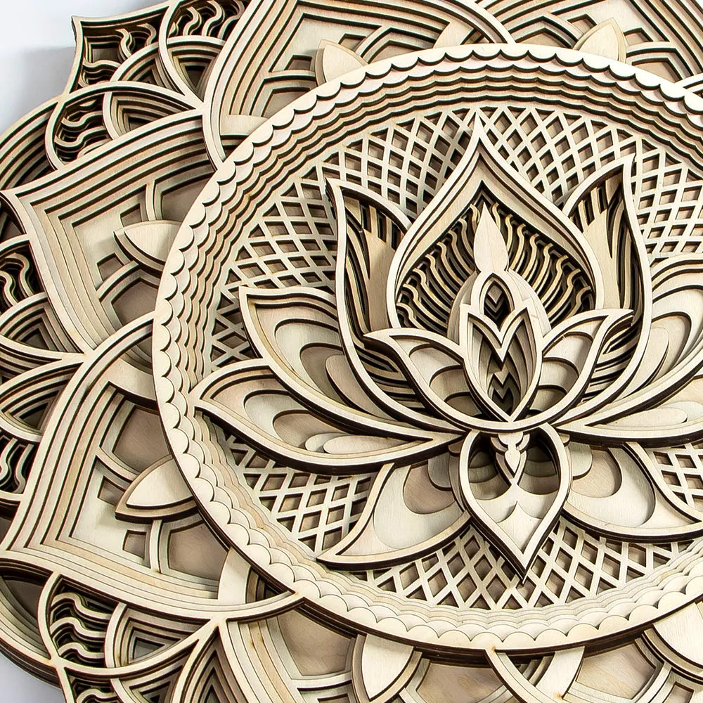 2024 Multi layers Mandala home Arts crafts customized lotus designs wood laser cut wooden for Home wall decor