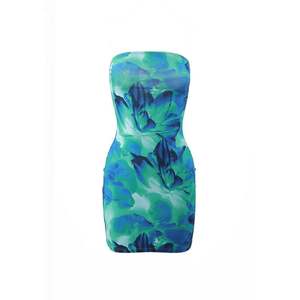<b>Sexy</b> Strapless Printed Floral <b>Women</b> <b>Dress</b> Blue Backless High Waist Mini <b>Dress</b> 2024 Summer Vacation Elegant Party Beachw - Product Image 5