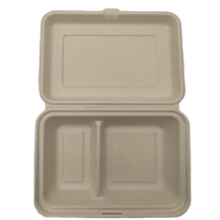 9x6 pouces 850ml 2 compartiments Bagasse Clamshell 100% biodégradable dans les 90 jours étanche à l'huile