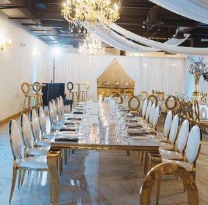 Luxury Hotel Events Furniture <strong>White</strong> Glass Top Stainless Steel Wedding Square Rectangle <strong>Dining</strong> <strong>Table</strong> - Product Image 6