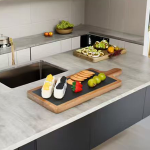 Tagliere per Formaggi in Legno <span class=keywords><strong>di</strong></span> Acacia e Ardesia Nera con Manico, Vassoio Rettangolare per Servire Salumi - Product Image 1