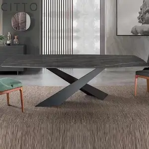 Tavolo ristorante mobili rettangolo tavolo da pranzo mobili per la casa piano in marmo pietra sinterizzata Design popolare di alta qualità nero