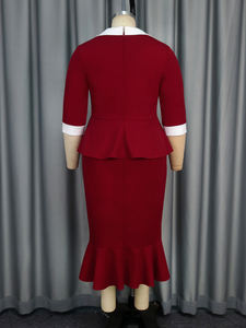 AOMEI maniche a tre quarti con collo quadrato a balze top bordeaux formale da donna due pezzi con Maxi gonna a sirena - Product Image 5