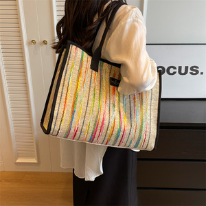 Sac fourre-tout tendance grande capacité pour femmes, nouveau sac à main contrasté toutes saisons, sac à bandoulière avec fermeture éclair Tanjing - Product Image 2