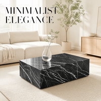 Table basse en marbre Nero Marquina OEM, table centrale rectangulaire de luxe, table en pierre noire naturelle pour le salon