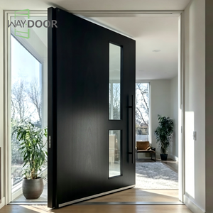 Portes <span class=keywords><strong>d</strong></span>'<span class=keywords><strong>entrée</strong></span> extérieures en bois massif de chêne africain, finition moderne personnalisée, avec 6 vitres, <span class=keywords><strong>porte</strong></span> pivotante simple en bois - Product Image 3