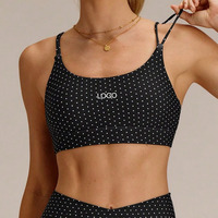 Soutien-gorge de sport pour femme, personnalisé avec logo OEM, imprimé à pois, bretelles fines réglables, en nylon et élasthanne extensible, pour le yoga et l'entraînement