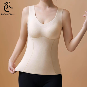 Haut de base musculaire <span class=keywords><strong>sans</strong></span> couture pour femmes <span class=keywords><strong>gilet</strong></span> thermique en velours d'hiver avec base doublée de polaire camisoles tricotées <span class=keywords><strong>sans</strong></span> manches - Product Image 1