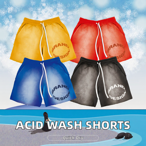 Pantalones Cortos Casuales Personalizados para Hombre, 100% Algodón, Color Sólido, Lavado Ácido, Bordado, Parches, Dobladillo Crudo, Corte Desgastado, Efecto Descolorido por el Sol, Ecológicos - Product Image 3