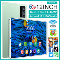 Tablet Android de 12 pulgadas con doble SIM, 16GB + 1TB, 14 Pro, función de llamada telefónica educativa de marca Pro