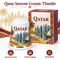 Doigtier en céramique souvenir du Qatar Doha avec motif islamique oryx arabe du désert, vente en gros, objets de collection, doigtsiers de couture