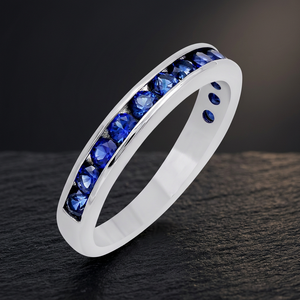 Gourik Blue Sapphire 925 Sterling <b>Silver</b> Prong Setting <b>Silver</b> Minimalist <b>Eternity</b> Band <b>Ring</b> for Women's Wedding - Product Image 2