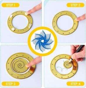 مجموعة أدوات رسم هندسية حلزونية الشكل، مسطرة دائرية، طقم رسم من مادة ABS، 8 قطع في علبة، أدوات فنية للرسم والتخطيط - Product Image 3