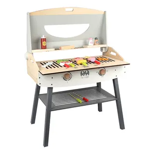 Brinquedos wd20023 para churrasco, cozinha educacional, inteligência, madeira, grelha, brinquedo para crianças, jogo de papel