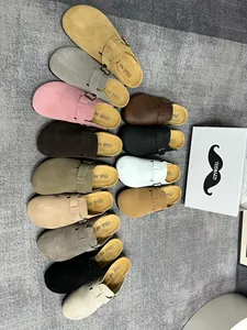 TEEMAZI Mules en faux daim à bout fermé, semelle en liège, respirantes, avec boucle, toutes saisons, couleur unie, unisexes, à enfiler - Product Image 1