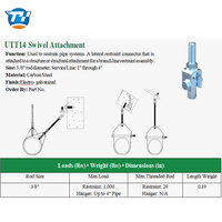 Support pivotant réglable UTT14 électrogalvanisé pour fixation de tuyaux structurels, pièce de suspension de tuyau d'incendie pour toit incliné