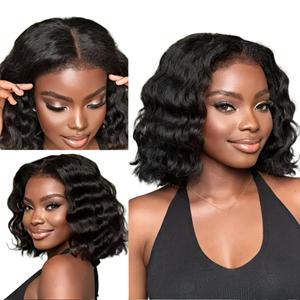 Perruque Courte Bouclée Ondulée Profonde BOB Résistante à la Chaleur Sans Colle 100% Cheveux Humains avec Dentelle Frontale HD pour Femmes - Product Image 1