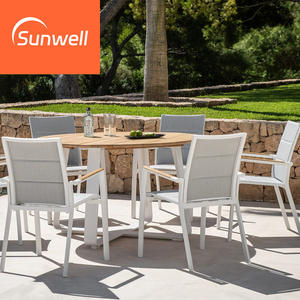 Muebles de Balcón de Estilo Moderno para Exteriores, Patio, Jardín de Lujo, Mesa de Comedor de Madera Maciza, Sillas, Juego de Comedor de Teca para Restaurante, Cafetería - Product Image 1