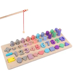 Wooden Macaron Montessori Materials Wooden Toys Magnetic Fishing Game Count Shape Cognition Math Educational Toys For Children