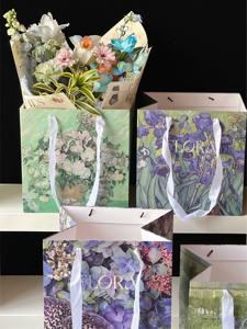 Sac cadeau en papier à motif floral style jardin, estampage à chaud, 2 pièces/paquet, pour emballage de fleurs - Vente chaude - Product Image 5