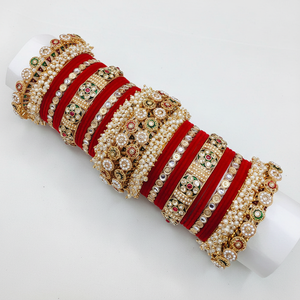 Royal Bridal Kundan and Pearl Velvet Bangles Set Elegant Pearl <b>Bracelets</b> Gold Plated Wedding Jewelry for Women - Product Image 2