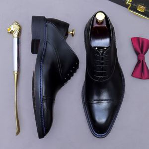 Chaussures habillées pour hommes faites à la main, chaussures en cuir haut de gamme pour affaires, chaussures en cuir véritable rétro et élégantes pour hommes, chaussures en cuir trois pièces - Product Image 3