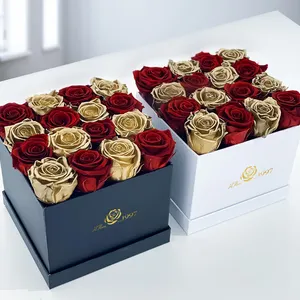 Hfloral هدايا عيد الحب الخالد إنفينيتي الخالدة للأبد استقرت أزهار محفوظة في جولة مربع القلب مربع طويلة الأمد