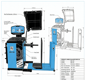 TAYO INDUSTRIES Bleeder WB-100 Équilibreuse de roues semi-automatique bleue, équipement de qualité industrielle - Product Image 3