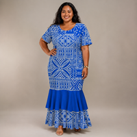 Robe sirène polynésienne des Fidji et de Samoa, deux pièces, style tribal, col rond, manches courtes, grande taille, vente en gros, personnalisable pour femme