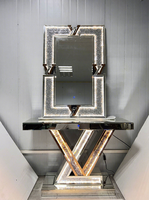 Table console en verre or rose LED avec accents en strass, miroir, style luxe léger pour entrée et salon