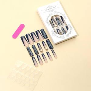 Ongles à presser carrés bleus français en ABS, motif papillon 3D, strass de luxe, 24 pièces, vente chaude - Product Image 4