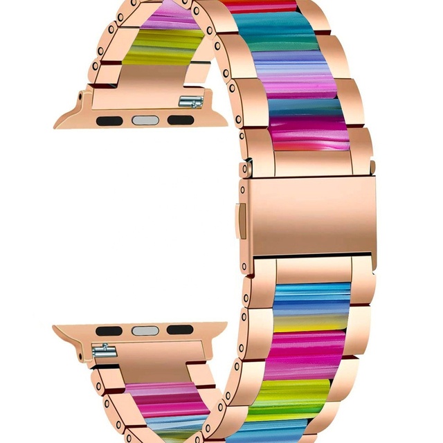 For Apple Watch Customized strapsstainless steel resin straps For Apple metal straps, three-bead steel straps For Apple Watch