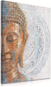 Modern 3D Mandala Flower Blossom <strong>Buddha</strong> <strong>Painting</strong> with Gold Foil High-Definition Reproduction Print on Blue <strong>Canvas</strong> - Product Image 4