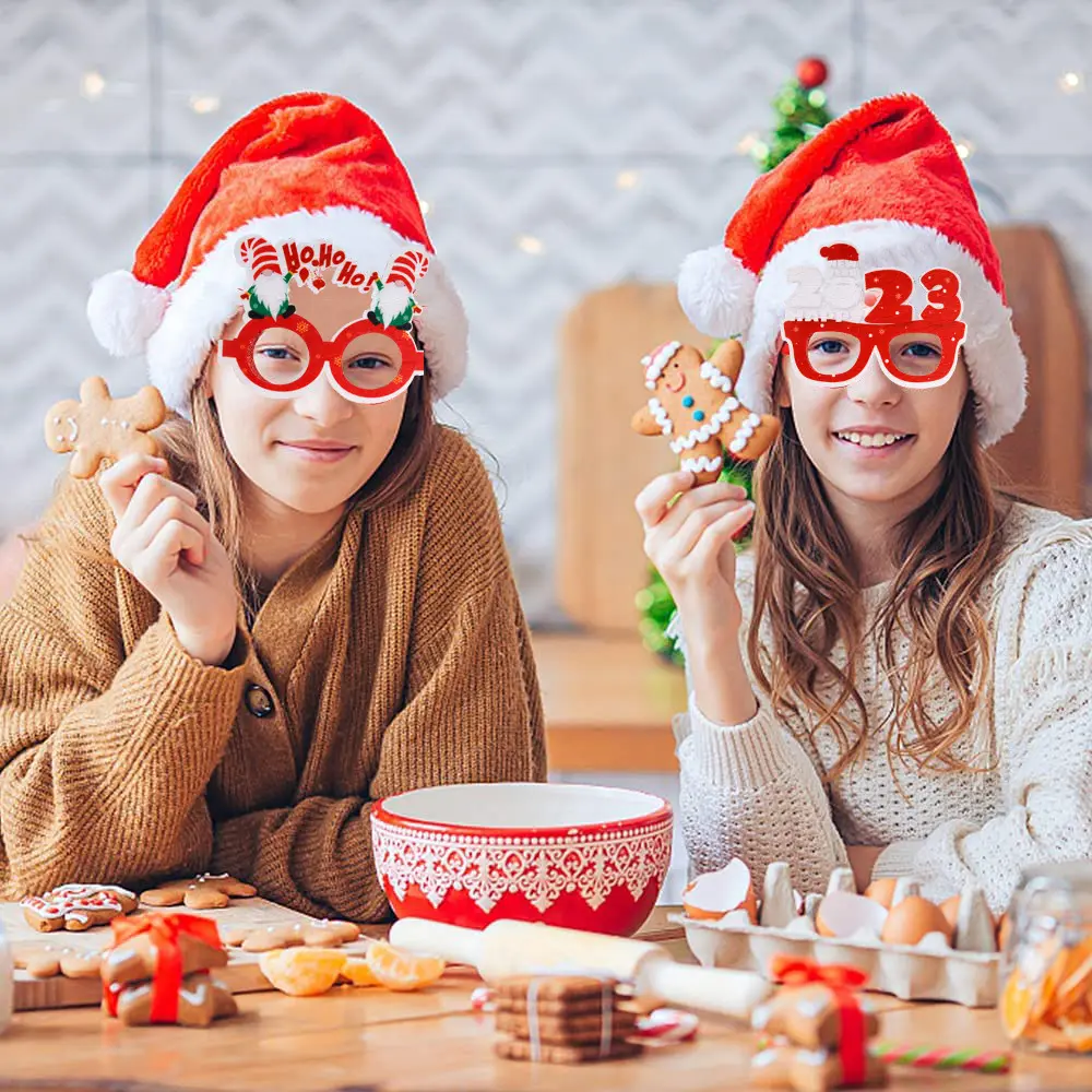 Cheap 2023 New year Christmas plastic paper glasses decoration Fashion funny Merry Christmas party glasses