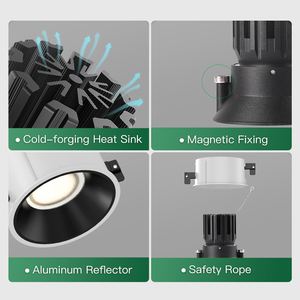 XRZLux <span class=keywords><strong>15W</strong></span> COB <span class=keywords><strong>LED</strong></span> dimmerabile <span class=keywords><strong>Downlight</strong></span> da incasso IP44 per interni commerciali faretto da soffitto con Design antiriflesso in stile moderno - Product Image 3