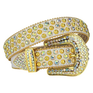 Cinturón brillante <span class=keywords><strong>con</strong></span> tachuelas <span class=keywords><strong>para</strong></span> <span class=keywords><strong>hombre</strong></span>, correa de cuero sintético <span class=keywords><strong>con</strong></span> <span class=keywords><strong>diamantes</strong></span> de imitación, estilo vaquero - Product Image 2