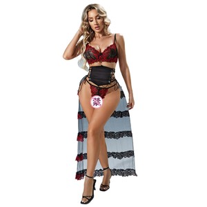 Black <b>Long</b> Skirt Lingerie Set With Fishtail Hem Sexy Mesh Set for Export to Europe & America Nightgown & Robe 4-Piece Set - Product Image 5