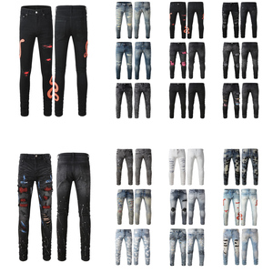 Designer Biker Hose für Männer Trendy Slim Cotton Fashion Jeans Ripped Hip Style Amiry Brand Mid Stone washed Denim Schwarz für - Product Image 1