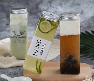 Bouteilles carrées en PET de 400/500/600 ml (14/16/20 oz) avec bouchon en aluminium et pailles, sérigraphie pour jus, bubble tea, soda et champagne - Product Image 4