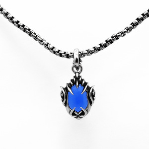 Yunnique - Collar con colgante de púas a la moda, piedra preciosa azul con engaste de garra, plata tibetana, joyería para hombre, diseño geométrico - Product Image 1