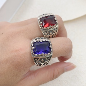 Bagues turques pour hommes Daidan, argent 925, rectangle, argent personnalisé, pierre précieuse saphir, bague turque pour homme - Product Image 1