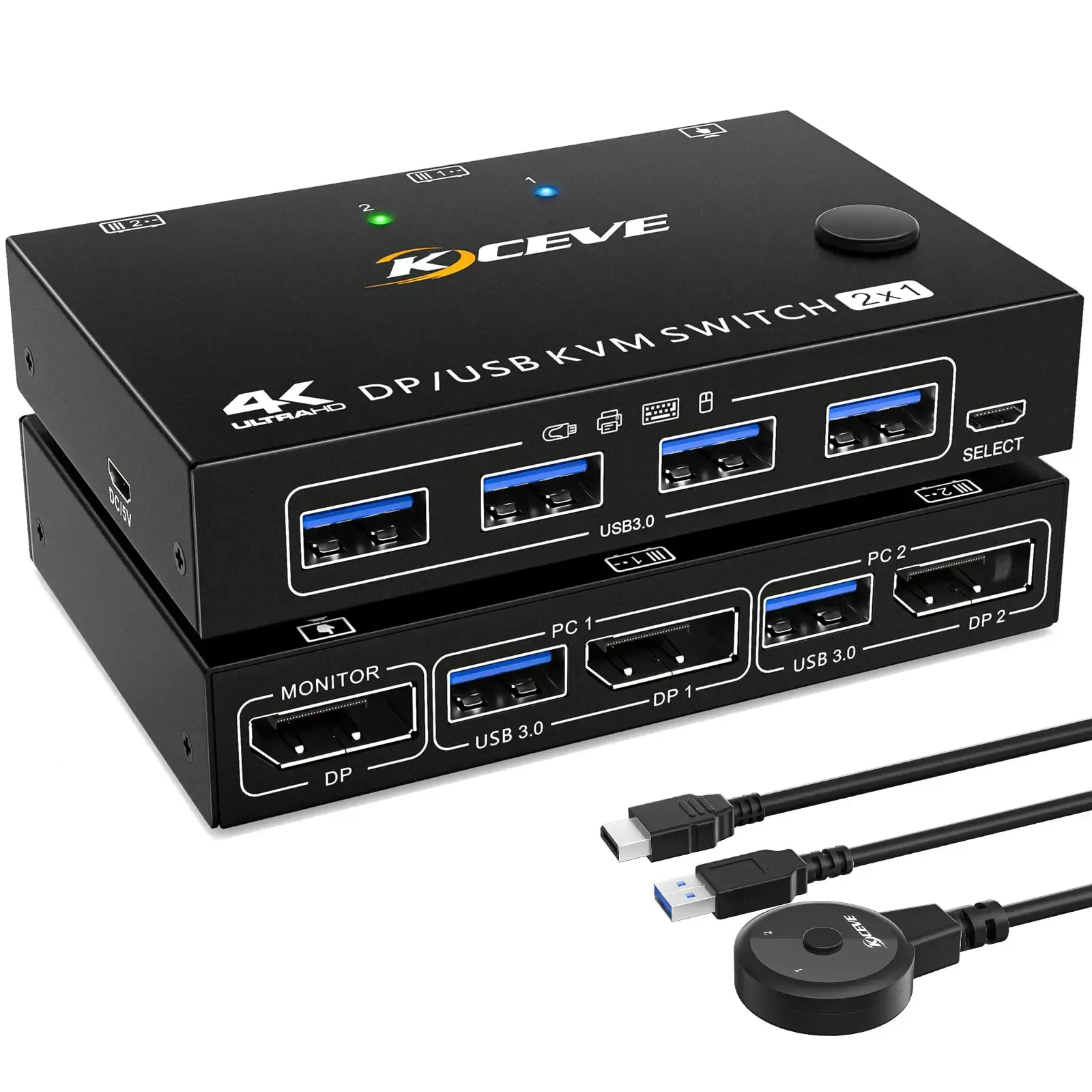 KCEVE USB 3.0 KVM مفتاح HDMI 3440x1440@144Hz,3840x2160@60Hz مراقب 2 في 1 لمشاركة 4 أجهزة USB 3.0 أدوات مفتاح التحكم الخارجي