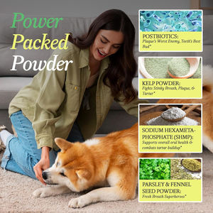 Polvo Dental Natural recomendado por veterinarios para perros, gatos, cuidado bucal, suplemento <span class=keywords><strong>de</strong></span> limpieza <span class=keywords><strong>de</strong></span> dientes, eliminación <span class=keywords><strong>de</strong></span> sarro, placa ambientadora - Product Image 5