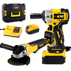 KM Power Tools 21V Li-ion Battery Rechargeable Impact Wrench Variable Speed Cordless Angle Grinder Combo Kits