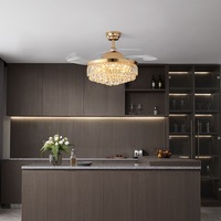 Or décoratif moderne 220v avec télécommande Led pales cachées ventilateur de plafond en cristal avec Kit d'éclairage