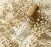 Botol Eyeliner Kaca Bening Kosong 10ml dengan Tutup Bambu dan Kuas Eyeliner Putih