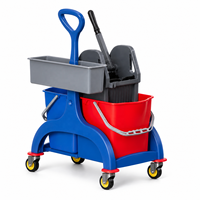 Chariot essoreur à serpillière professionnel en plastique 36L, à pression par le haut, à 2 seaux, robuste, avec panier de rangement, roulettes pivotantes à 360°, capacité de 200 lb