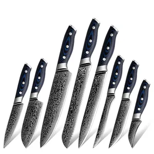 New8 pcs 67 Layers Japanese Real Damascus Chef Santoku Nakiri Boning Paring slaughter and sharpening rod Kitchen Knives Set