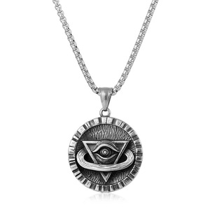 Yunnique – collier rétro maçonnique œil de Dieu pour hommes, pendentif géométrique couleur acier, chaîne de pull, Style Hip Hop, 60Cm de long - Product Image 1