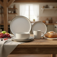 Service de table contemporain en grès |   Assiettes et tasses en céramique blanche émaillée |   Compatible four et lave-vaisselle, résistant à la chaleur